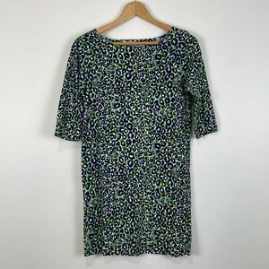 Lilly Pulitzer Mini Dress XS Navy Blue Green Cheetah Cats Cotton 3/4 Sleeve